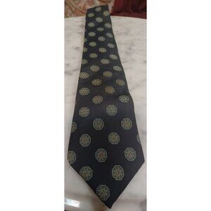 Trophy Club Men's 100% Italian Silk Tie Black with Green & Gold Octagons